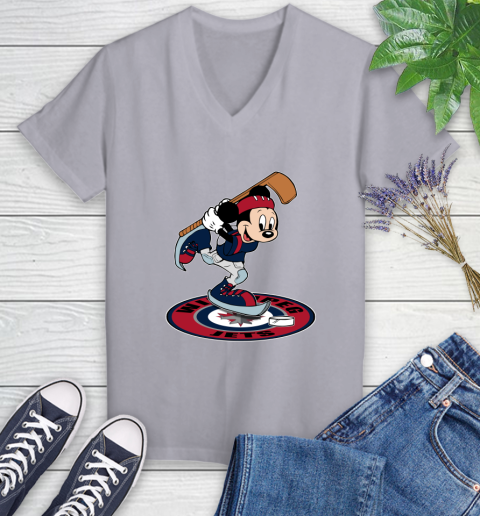NHL Hockey Winnipeg Jets Cheerful Mickey Disney Shirt Women's V-Neck T-Shirt 4