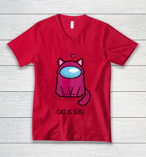 Among Us Game Shirt Cute Cat Astronaut Among me or us Nerdy Girl Gamer V-Neck T-Shirt 3