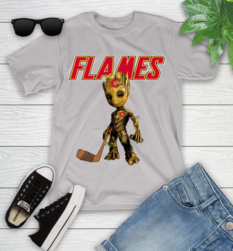 Calgary Flames NHL Hockey Groot Marvel Guardians Of The Galaxy Youth T-Shirt 12