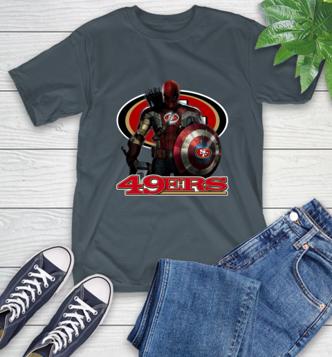 NFL Captain America Thor Spider Man Hawkeye Avengers Endgame Football San Francisco 49ers T-Shirt 9