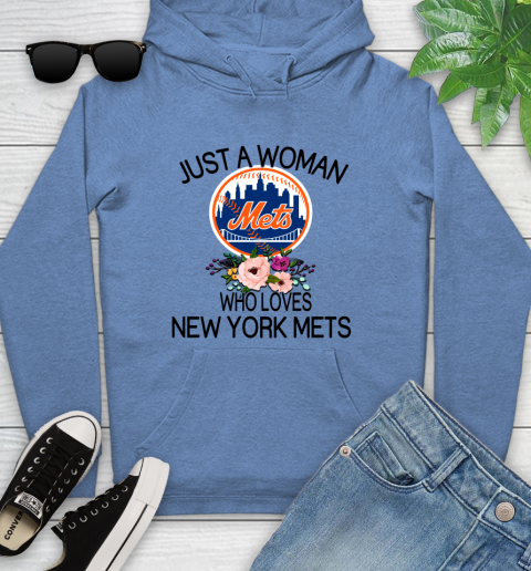 MLB Just A Woman Who Loves New York Mets Baseball Sports Youth Hoodie 8
