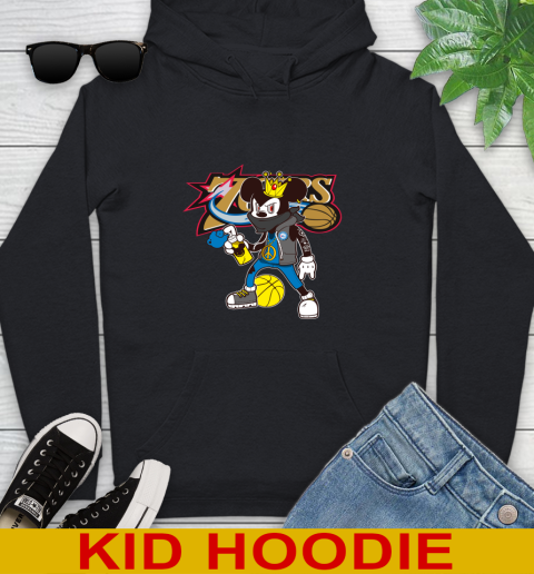 Philadelphia 76ers NBA Basketball Mickey Peace Sign Sports Youth Hoodie 2