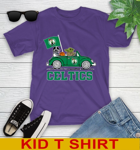 NBA Basketball Boston Celtics Darth Vader Baby Yoda Driving Star Wars Shirt Youth T-Shirt 4
