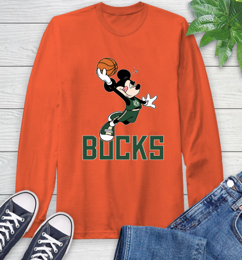 NBA Basketball Milwaukee Bucks Cheerful Mickey Mouse Shirt Long Sleeve T-Shirt 5