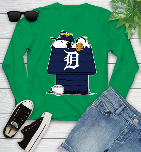 MLB Detroit Tigers Snoopy Woodstock The Peanuts Movie Baseball T Shirt Youth Long Sleeve 6