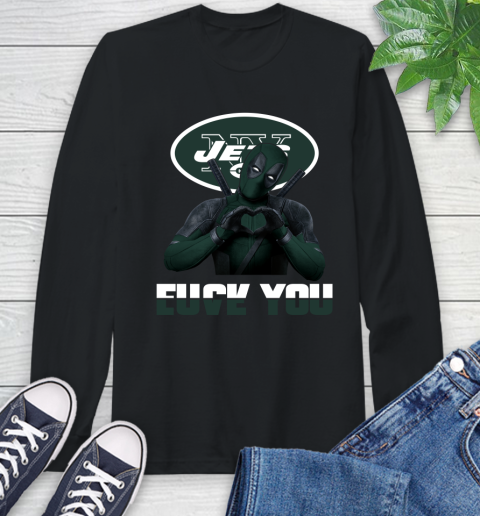 NHL New York Jets Deadpool Love You Fuck You Football Sports Long Sleeve T-Shirt