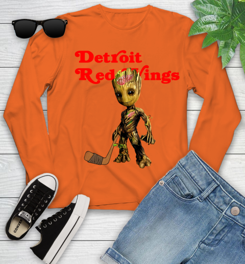 Detroit Red Wings NHL Hockey Groot Marvel Guardians Of The Galaxy Youth Long Sleeve 4