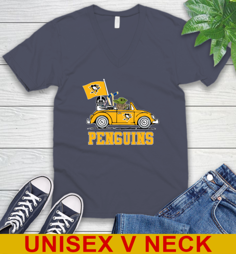 NHL Hockey Pittsburgh Penguins Darth Vader Baby Yoda Driving Star Wars Shirt V-Neck T-Shirt 8