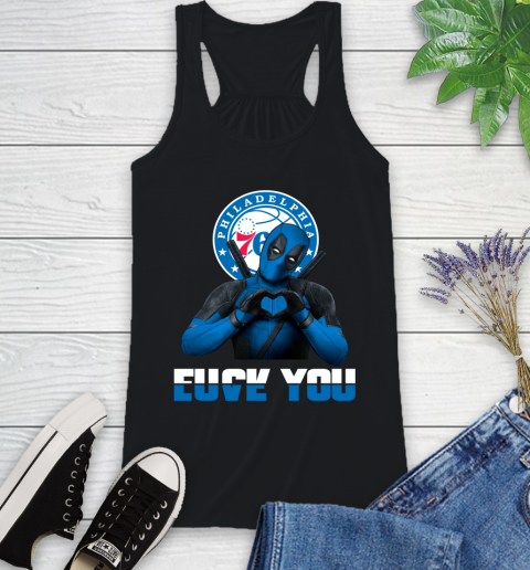 NBA Philadelphia 76ers Deadpool Love You Fuck You Basketball Sports Racerback Tank