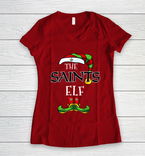 New Orleans Saints Christmas ELF Funny NFL Women s V Neck T Shirt Tee For Sports