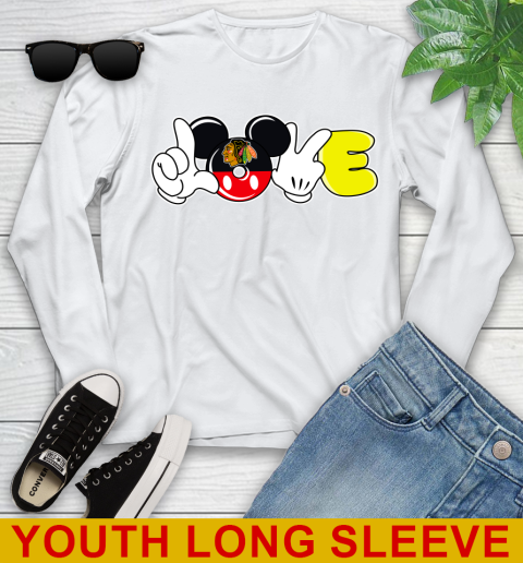 Chicago Blackhawks NHL Hockey Love Mickey Disney Sports Youth Long Sleeve