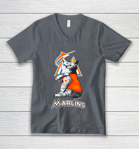 MLB Baseball My Cat Loves Miami Marlins V-Neck T-Shirt 4