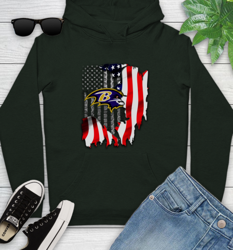 Baltimore Ravens NFL Football American Flag Youth Hoodie 14