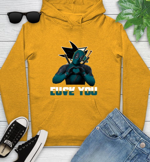 NHL San Jose Sharks Deadpool Love You Fuck You Hockey Sports Youth Hoodie 2