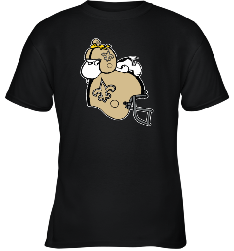 Snoopy And Woodstock Resting On New Orleans Saints Helmet Youth T-Shirt