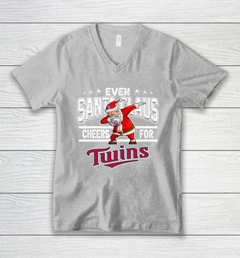 Minnesota Twins Even Santa Claus Cheers For Christmas MLB V-Neck T-Shirt 3