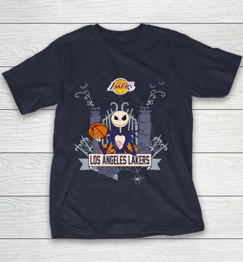 NBA Los Angeles Lakers Basketball Jack Skellington Halloween Youth T-Shirt 2