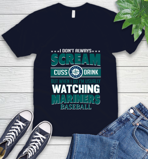Seattle Mariners MLB I Scream Cuss Drink When I'm Watching My Team V-Neck T-Shirt 2