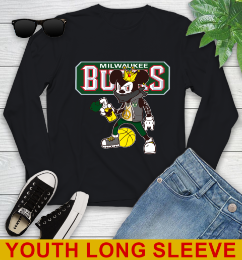 Milwaukee Bucks NBA Basketball Mickey Peace Sign Sports Youth Long Sleeve 2
