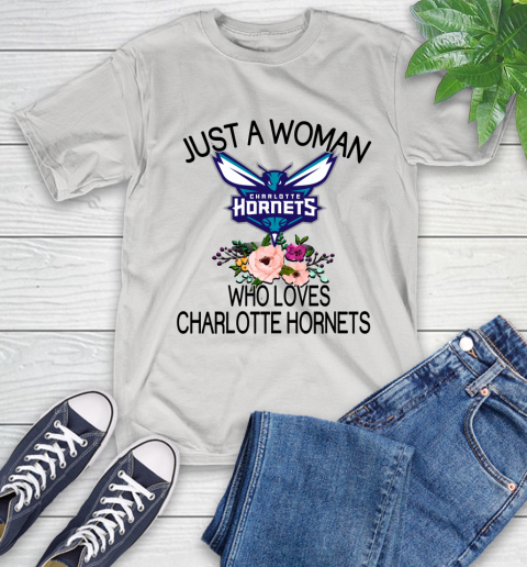 NBA Just A Woman Who Loves Charlotte Hornets Basketball Sports T-Shirt