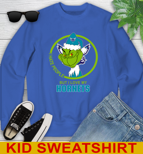 Charlotte Hornets NBA Christmas Grinch I Hate People But I Love My Favorite Basketball Team Youth Sweatshirt 7