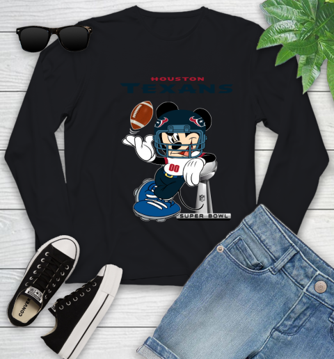 NFL Houston Texans Mickey Mouse Disney Super Bowl Football T Shirt Youth Long Sleeve 2