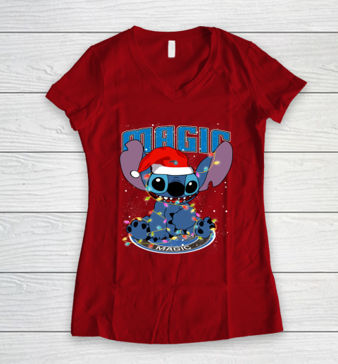 Orlando Magic NBA noel stitch Basketball Christmas Women's V-Neck T-Shirt 6