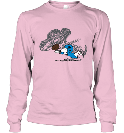 tf3e carolina panthers snoopy plays the football game long sleeve tee 14 front light pink