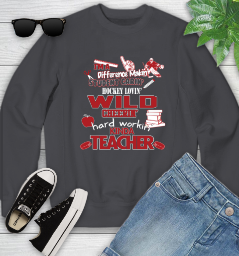 Minnesota Wild NHL I'm A Difference Making Student Caring Hockey Loving Kinda Teacher Youth Sweatshirt 5