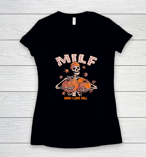 MILF Men I Love Fall Funny Halloween Women's V-Neck T-Shirt