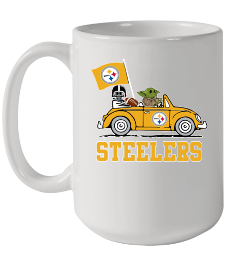 NFL Football Pittsburgh Steelers Darth Vader Baby Yoda Driving Star Wars Shirt Ceramic Mug 15oz