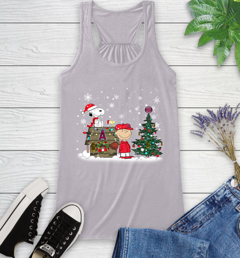 MLB Los Angeles Angels Snoopy Charlie Brown Christmas Baseball Commissioner's Trophy Racerback Tank 4