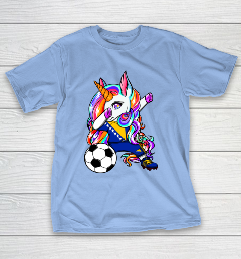 Dabbing Unicorn Bosnia Herzegovina Soccer Fans Flag Football T-Shirt 23