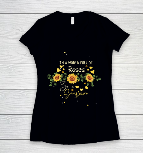 In a World Full of Roses be a Sunflower Summer Vibes Autism Awareness Women's V-Neck T-Shirt
