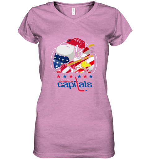 Washington Capitals Ice Hockey Snoopy And Woodstock NHL Women's V-Neck T-Shirt