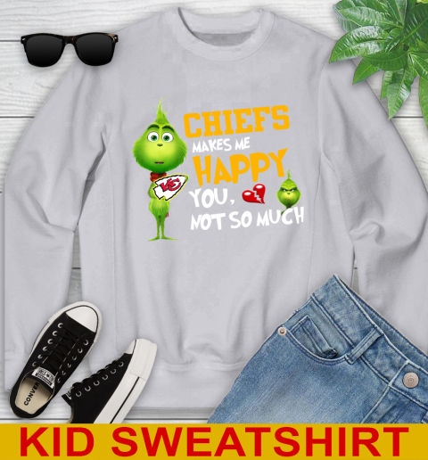 NFL Kansas City Chiefs Makes Me Happy You Not So Much Grinch Football Sports Youth Sweatshirt 3