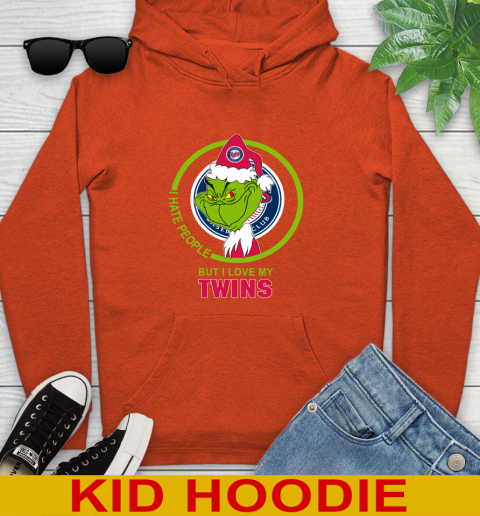 Minnesota Twins MLB Christmas Grinch I Hate People But I Love My Favorite Baseball Team Youth Hoodie 5