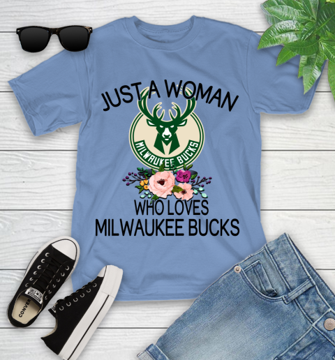 NBA Just A Woman Who Loves Milwaukee Bucks Basketball Sports Youth T-Shirt 9