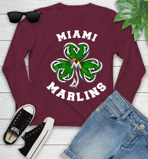 MLB Miami Marlins Three Leaf Clover St Patrick's Day Baseball Sports Youth Long Sleeve 6