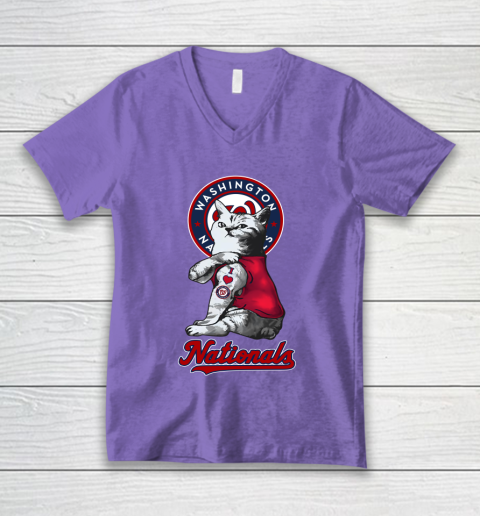 MLB Baseball My Cat Loves Washington Nationals V-Neck T-Shirt 8