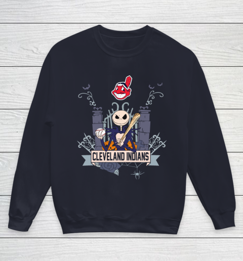 MLB Cleveland Indians Baseball Jack Skellington Halloween Youth Sweatshirt 2