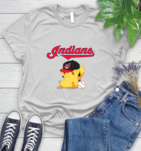 MLB Pikachu Baseball Sports Cleveland Indians Women's T-Shirt