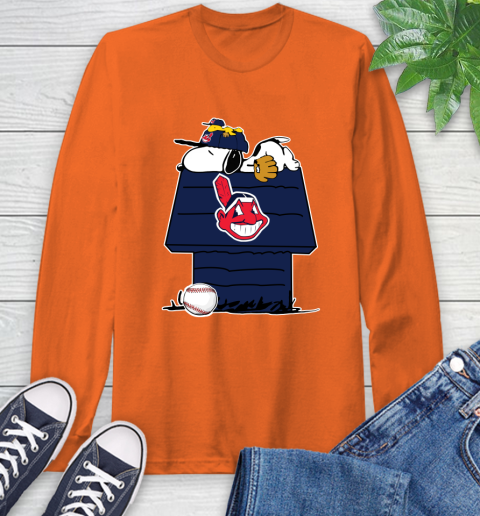 MLB Cleveland Indians Snoopy Woodstock The Peanuts Movie Baseball T Shirt Long Sleeve T-Shirt 5
