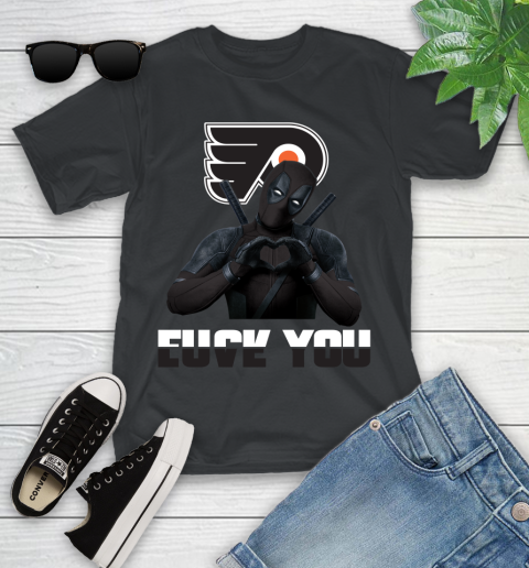 NHL Philadelphia Flyers Deadpool Love You Fuck You Hockey Sports Youth T-Shirt