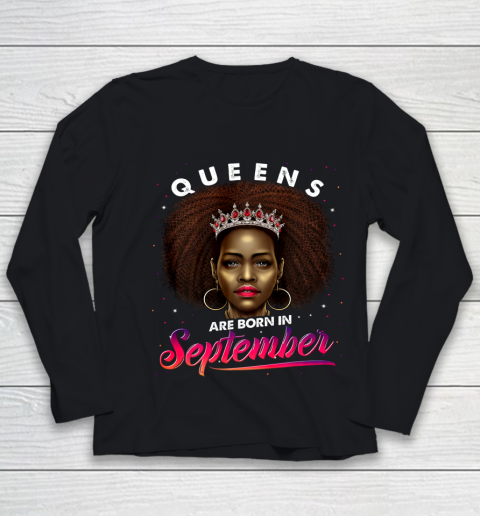 Queens Born September Shirt Black Girl Virgo Libra Birthday Youth Long Sleeve