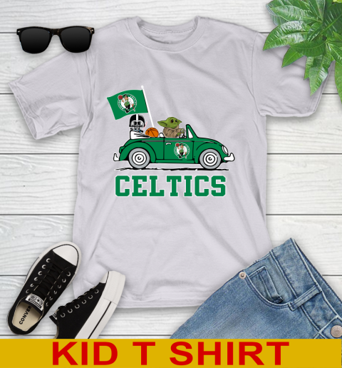 NBA Basketball Boston Celtics Darth Vader Baby Yoda Driving Star Wars Shirt Youth T-Shirt 5
