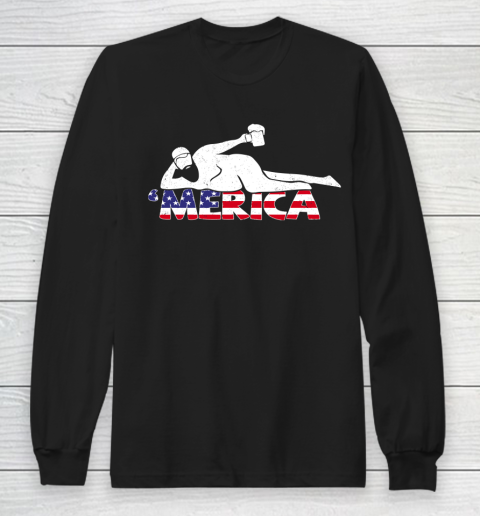 Beer Lover Funny Shirt Mens 4th Of July Merica Fat Party Funny Drinking Adult Joke Long Sleeve T-Shirt