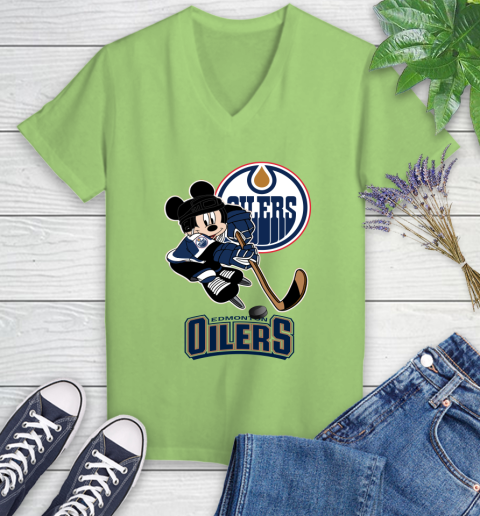 NHL Edmonton Oilers Mickey Mouse Disney Hockey T Shirt Women's V-Neck T-Shirt 11