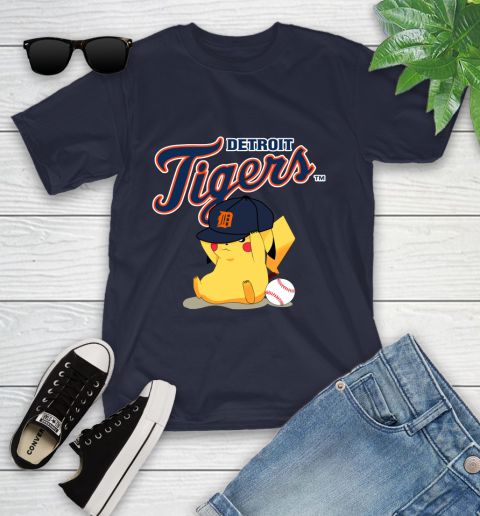 MLB Pikachu Baseball Sports Detroit Tigers Youth T-Shirt 3