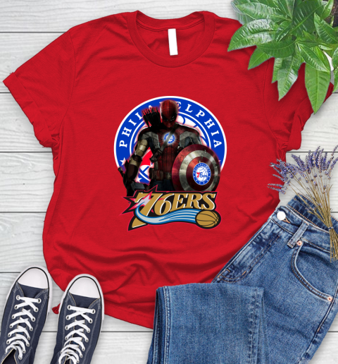 Philadelphia 76ers NBA Basketball Captain America Thor Spider Man Hawkeye Avengers (1) Women's T-Shirt 9